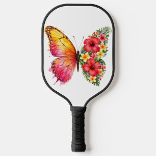 RED PINK YELLOW MORPHED FLORAL BUTTERFLY PICKLEBALL PADDLE