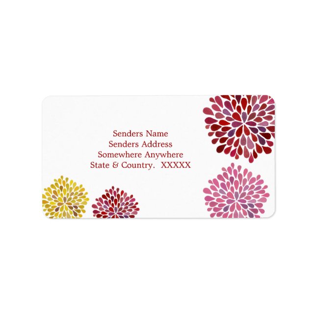 Red Pink & Yellow Petal Blooms Address Labels (Front)