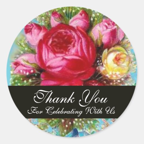 RED PINK YELLOW ROSES Thank You Classic Round Sticker