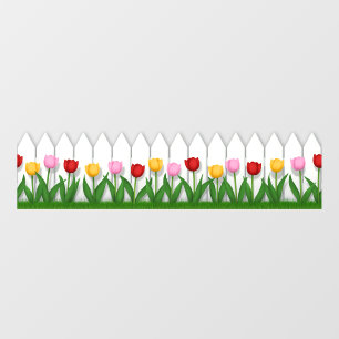 Red Pink & Yellow Tulips White Picket Fence Tiling Wall Decal