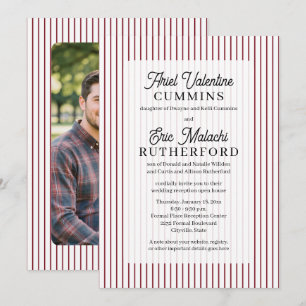 Red Pinstripe Rustic Groom's Parents Remarried Invitation