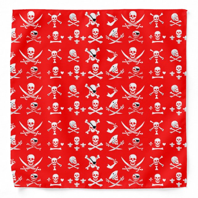 RED PIRATE BANNERS SKULL,CROSSED BONES,SWORDS BANDANA (Front)