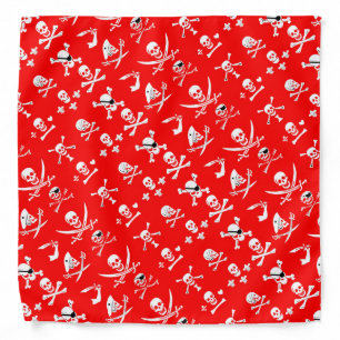 RED PIRATE BANNERS SKULL,CROSSED BONES,SWORDS BANDANA