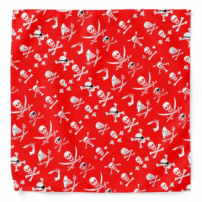 RED PIRATE BANNERS SKULL,CROSSED BONES,SWORDS BANDANA (Front)
