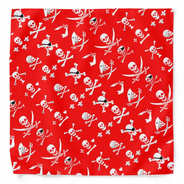 RED PIRATE BANNERS SKULL,CROSSED BONES,SWORDS BANDANA (Front)