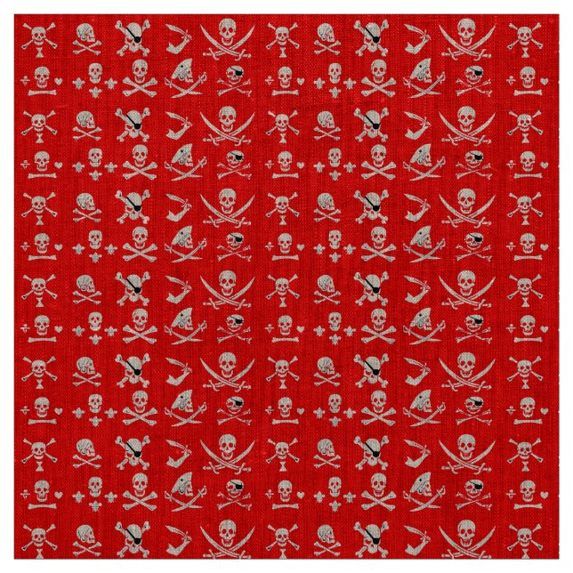 RED PIRATE BANNERS SKULL,CROSSED BONES,SWORDS FABRIC (Swatch)
