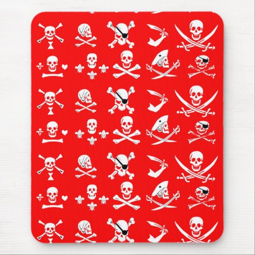 RED PIRATE BANNERS SKULLCROSSED BONESSWORDS MOUSE PAD