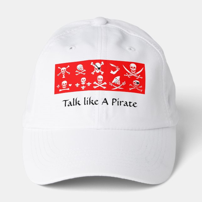 RED PIRATE BANNERS SKULL,CROSSED BONES,SWORDS PERFORMANCE CAP (Front)