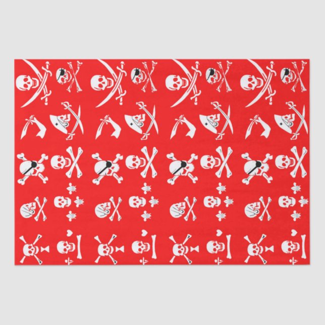 RED PIRATE BANNERS SKULL,CROSSED BONES,SWORDS TISSUE PAPER (Front)