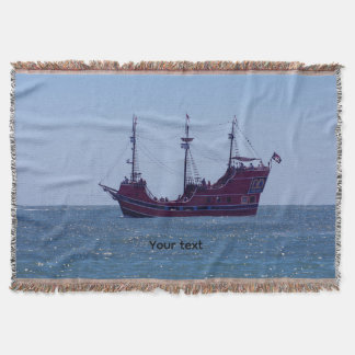 Red Pirate Ship on the Ocean Throw Blanket