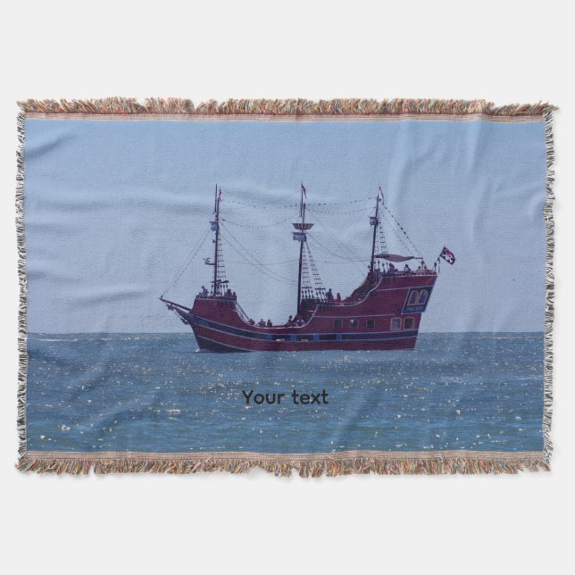 Red Pirate Ship on the Ocean Throw Blanket (Front)