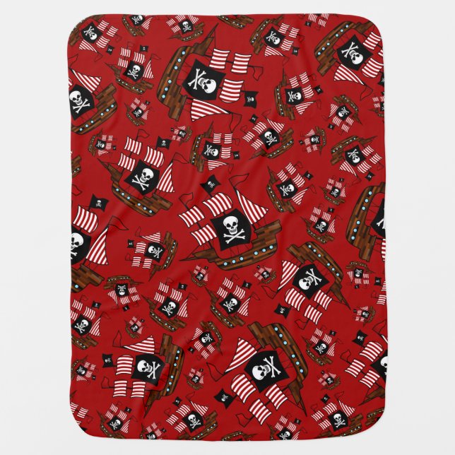 Red pirate ship pattern swaddle blanket (Front)