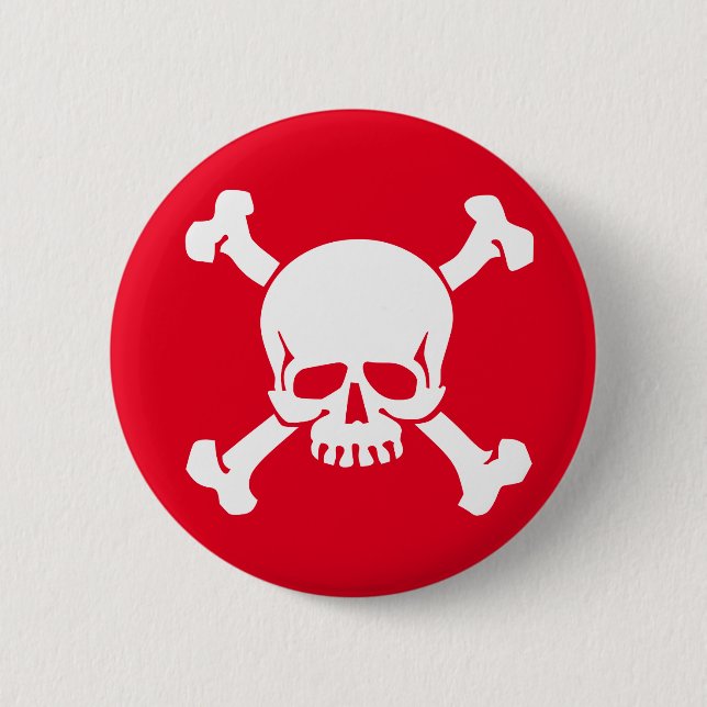 Red Pirate Skull and Crossbones Pinback Button (Front)