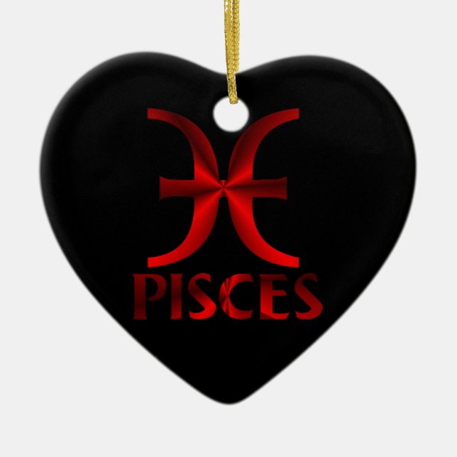 Red Pisces Horoscope Symbol Ceramic Ornament (Front)