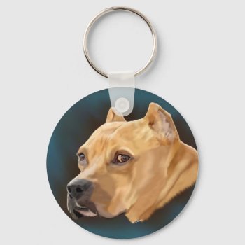 Red Pitbull Dog Keychain by PaintedDreamsDesigns at Zazzle