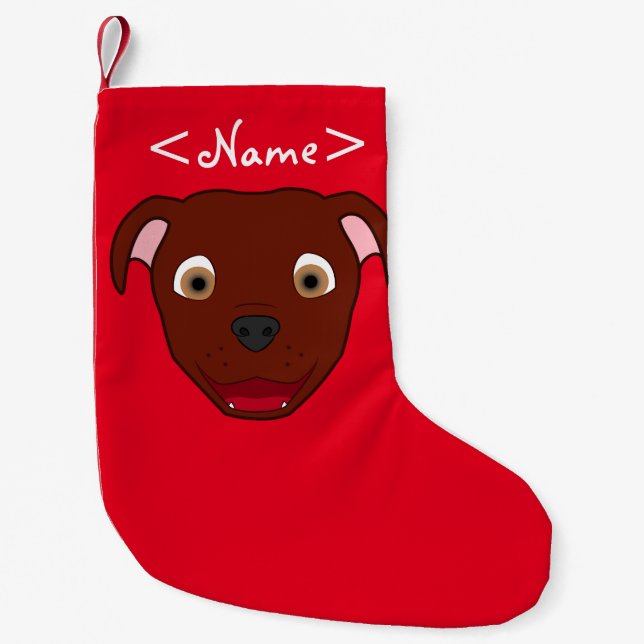 Red Pitbull Face Small Christmas Stocking (Front)