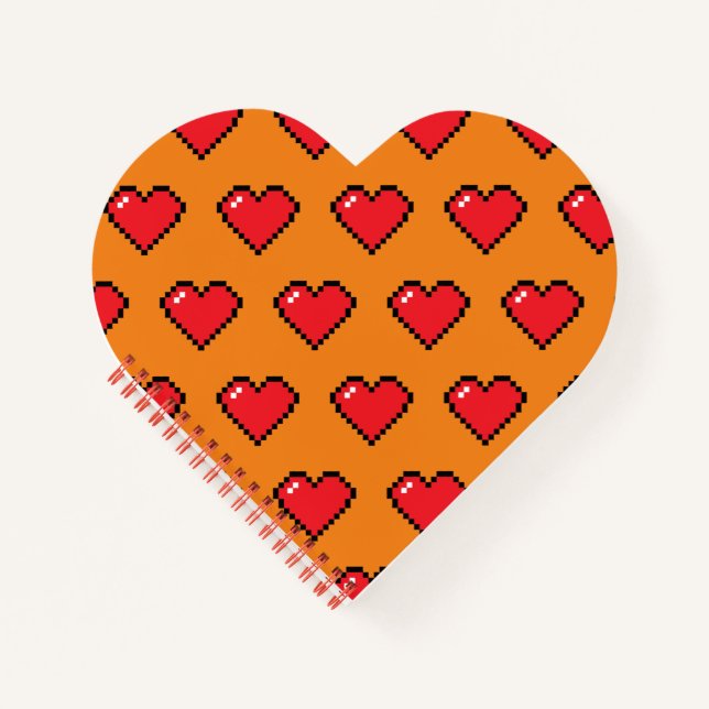 Red Pixel Heart Pattern Notebook (Front)