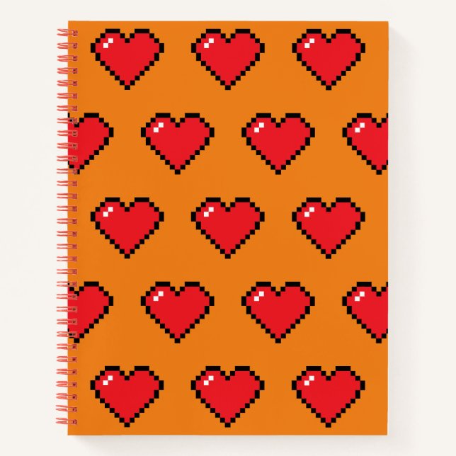 Red Pixel Heart Pattern Notebook (Front)
