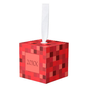 Red Pixelated Pattern   Gamer   Personalized Cube Ornament