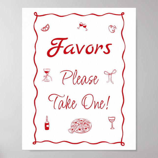Red Pizza That's Amore Bridal Shower Favor Poster (Front)