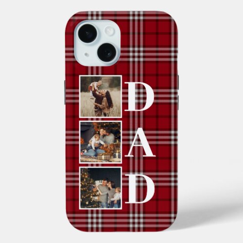 Red Plaid 3 family photos Dad iPhone 15 Case