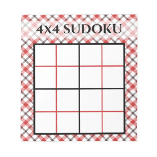 Red Plaid 4x4 Sudoku Grid Template Notepad