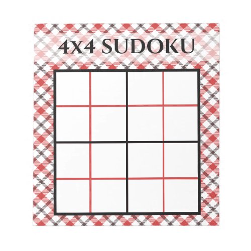 Red Plaid 4x4 Sudoku Grid Template Notepad