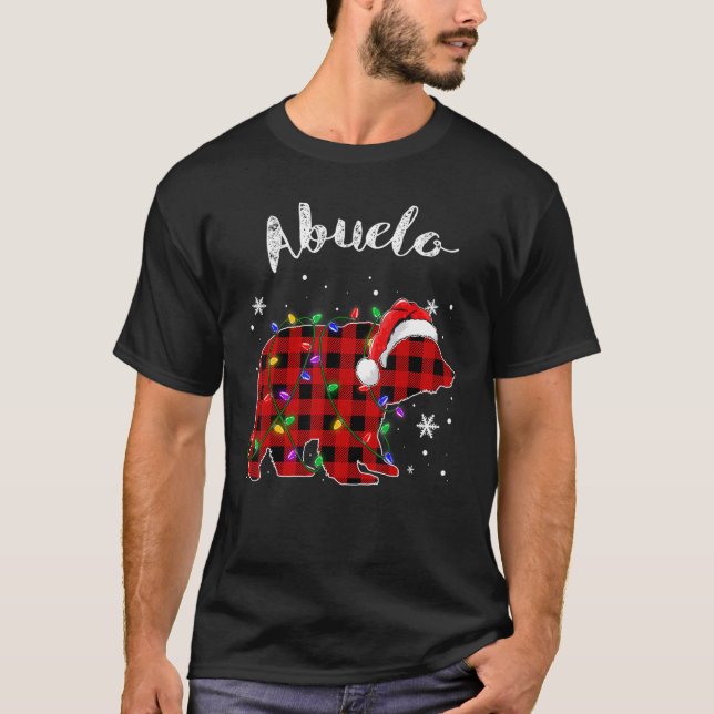Red Plaid Abuelo Bear Matching Family Christmas Pa T-Shirt (Front)