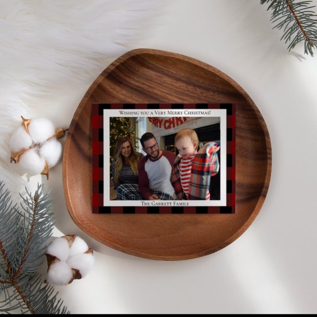 Red Plaid Add Your Own Image Christmas Holiday Card (Creator Uploaded)