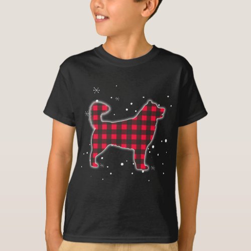 Red Plaid Alaskan Malamute Matching Buffalo Family T_Shirt