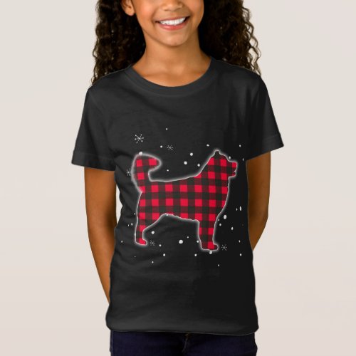 Red Plaid Alaskan Malamute Matching Buffalo Family T_Shirt