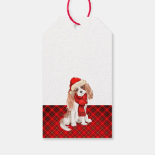 Red Plaid and Cute Cocker Spaniel Dog Christmas Gift Tags