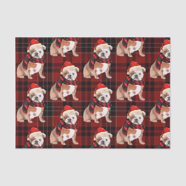 Red Plaid and English Bulldog Christmas Tissue Paper (Front)