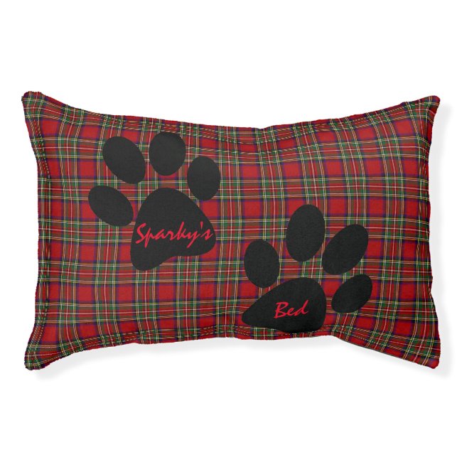 Red Plaid and Paw Prints Design Pet Bed