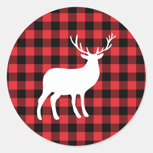 Red Plaid and White Stag  Holiday Classic Round Sticker