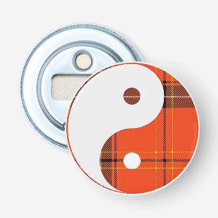 Red Plaid and White Yin Yang Bottle Opener
