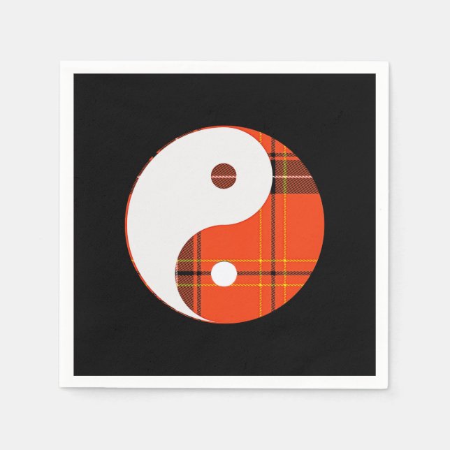 Red Plaid and White Yin Yang Napkins (Front)