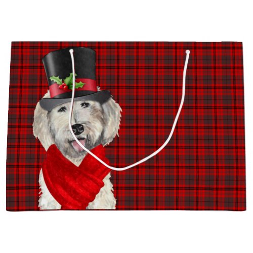 Red Plaid and Yellow Labradoodle Dog Lover Holiday Large Gift Bag