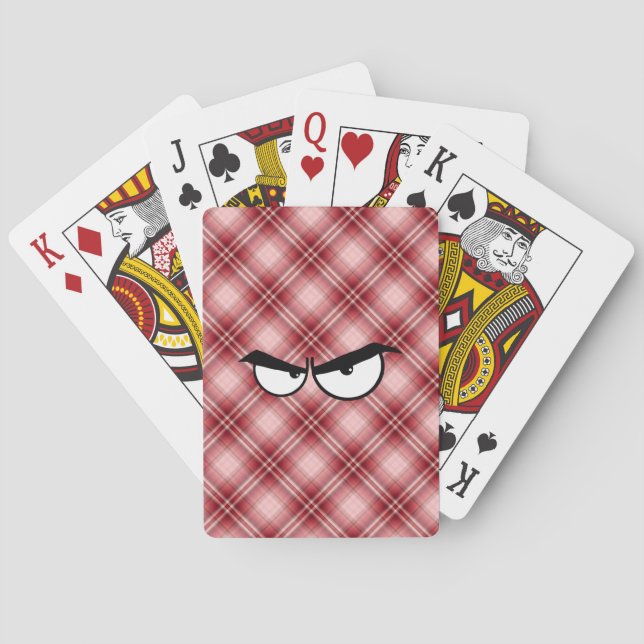 Red Plaid Angry Eyes Poker Cards (Back)
