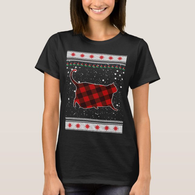 Red Plaid Animals cat Chonk  Christmas Sweater (Front)