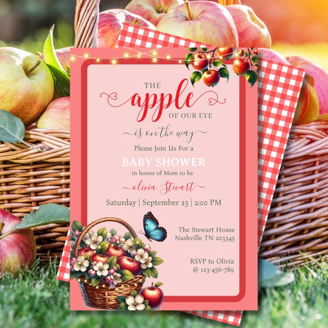 Red Plaid Apple of my eye baby shower invitations (Creator Uploaded)