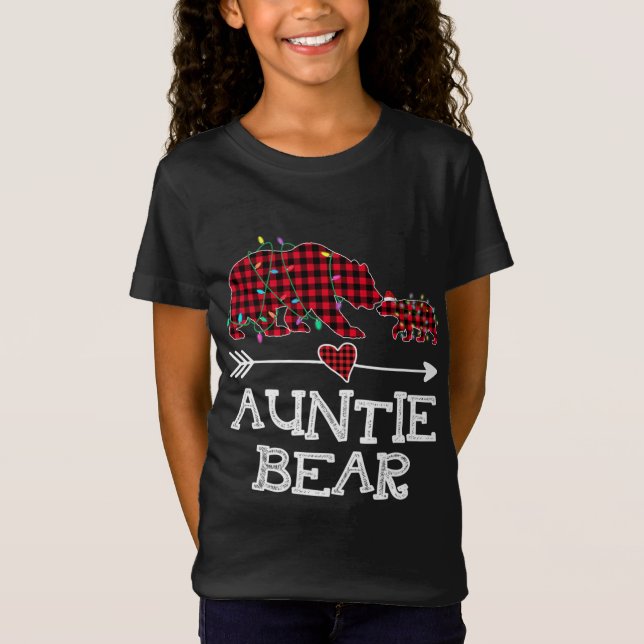 Red Plaid Auntie Bear Buffalo Family Mama Pajama C T-Shirt (Front)