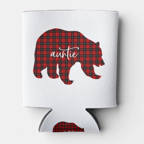 Red Plaid Auntie Bear Matching Pajama Family Can Cooler