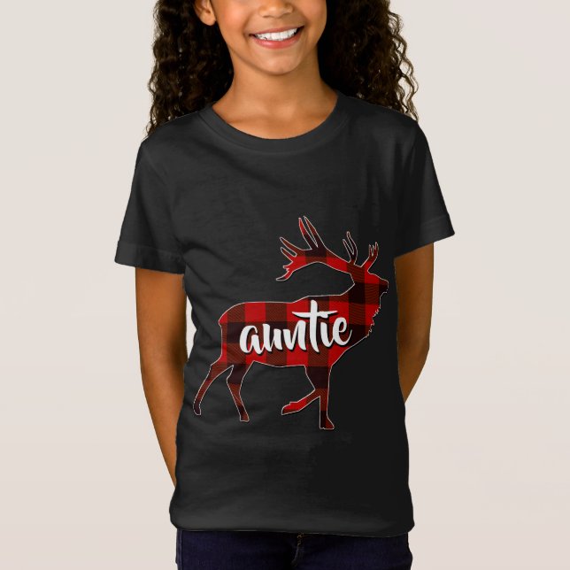 Red Plaid Auntie Buffalo Matching Family Reindeer  T-Shirt (Front)