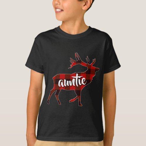 Red Plaid Auntie Buffalo Matching Family Reindeer  T_Shirt