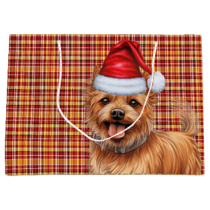 Red Plaid Australian Terrier Dog Holiday Large Gift Bag