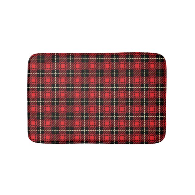 Red Plaid Background Bath Mat (Front)