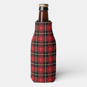 Red Plaid Background Bottle Cooler