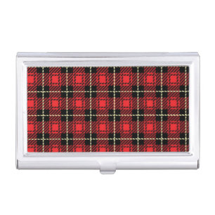 Red Plaid Background Business Card Holder