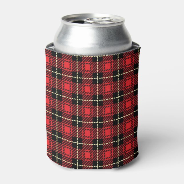Red Plaid Background Can Cooler (Can Front)